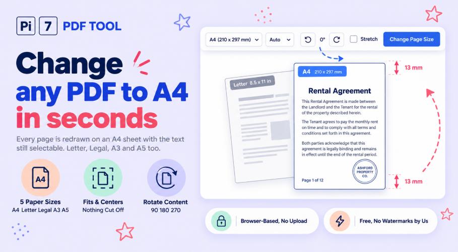 Change PDF page size to A4 with Pi7 - a Letter page redrawn on an A4 sheet, fitted and centered with even margins